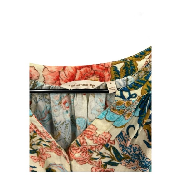 Soft Surroundings Women's Ecru Multi Floral Button-Up Bisonette Gauze size Large - Picture 4 of 7
